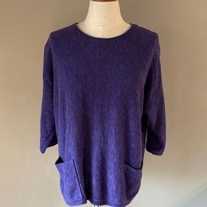 Eileen Fisher organic cotton linen knit sweater Purple 3/4 Sleeve Top Pockets L